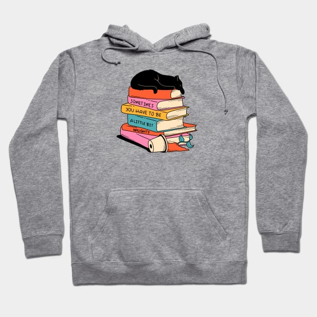 Books and Plant Black Cat in orange Hoodie by The Charcoal Cat Co.